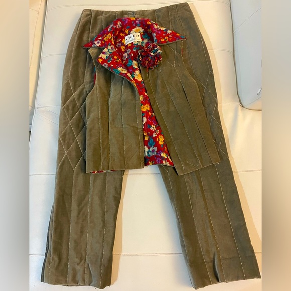 Vintage Adolfo at saks fifth Avenue gray velvet quilted handmade matching set - Picture 1 of 8